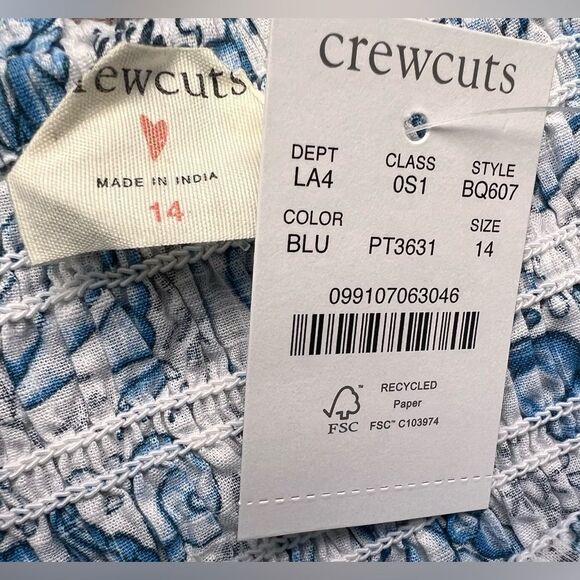 Crewcuts Girls Linen Cross-Strap Blue & White Dress in Seashell Print. 14. NEW. - Picture 7 of 9